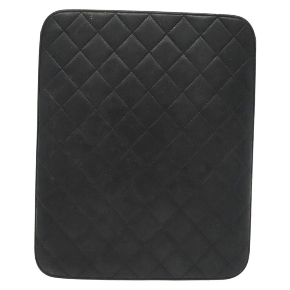 CHANEL Matelasse iPad Case Lamb Skin Black Silver CC Auth 141696 - Picture 2 of 16